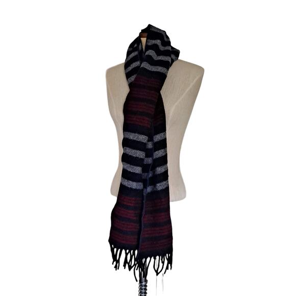 Faribault Woolen Mill Company Red Blue 100% Virgin Wool Scarf with Fringes NWT - Picture 1 of 12